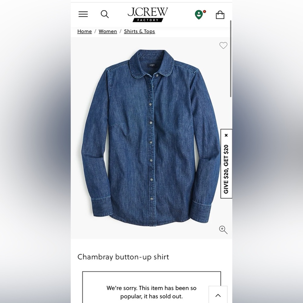 JCrew Chambray button up shirt XS NWT